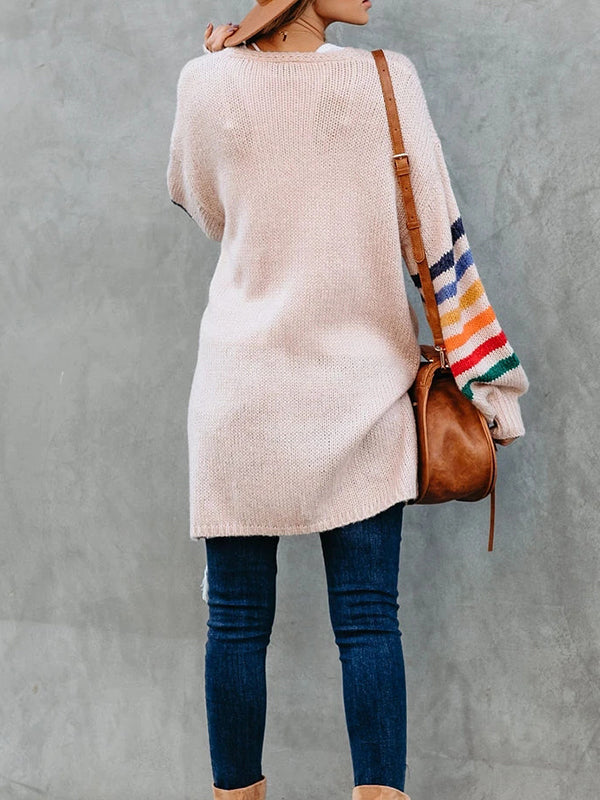 Cardigan ample à manches longues à manches rayées