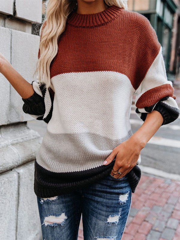 Round Neck Color Block Loose Sweater