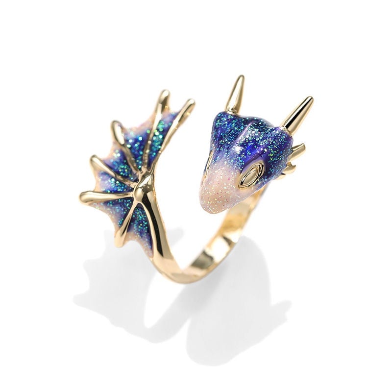 Bague Dragon Bleu Pailleté