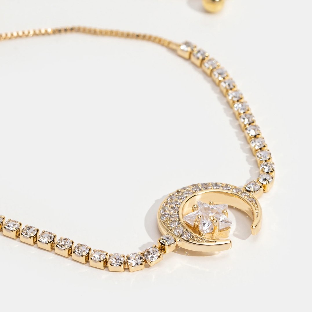 Gold & Crystal Crescent Moon Bracelet