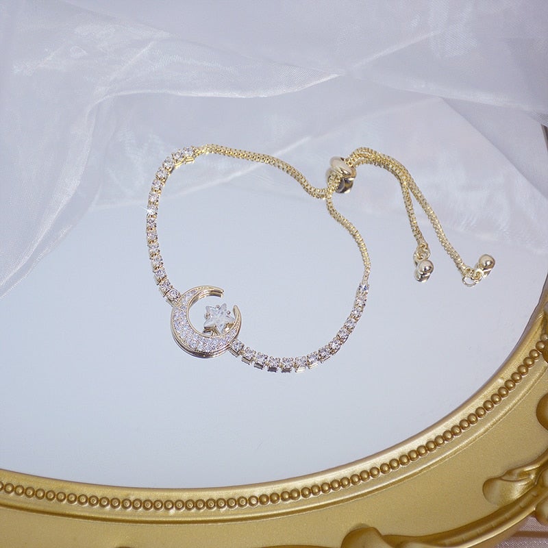 Gold & Crystal Crescent Moon Bracelet