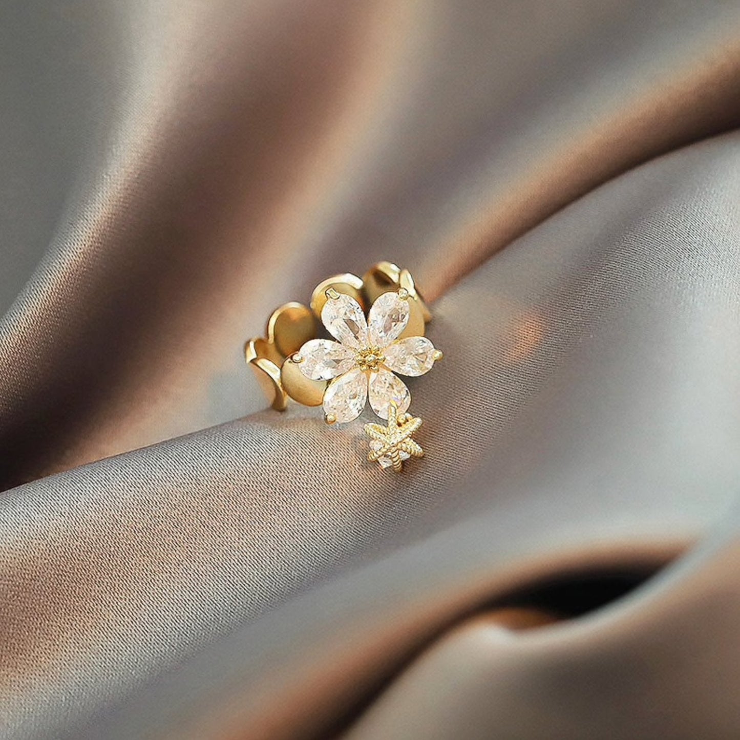 Bague Fleur Or &amp; Cristal