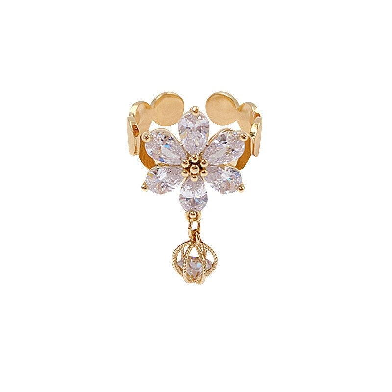 Gold & Crystal Flower Ring