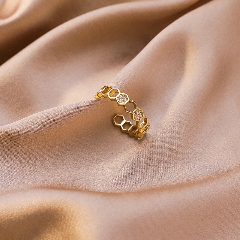 Gold & Crystal Honeycomb Ring