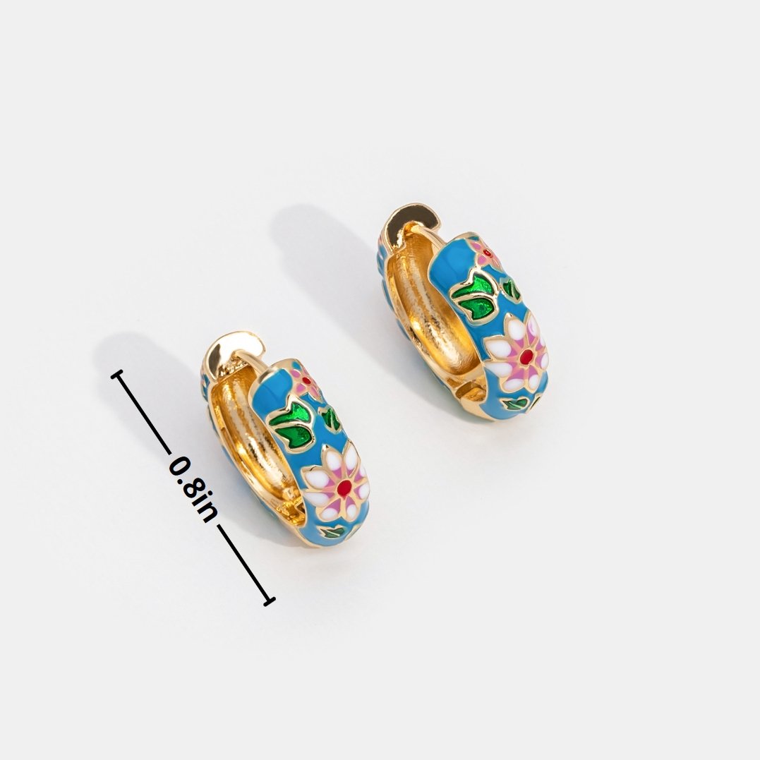 Gold Hoop Flower Earrings