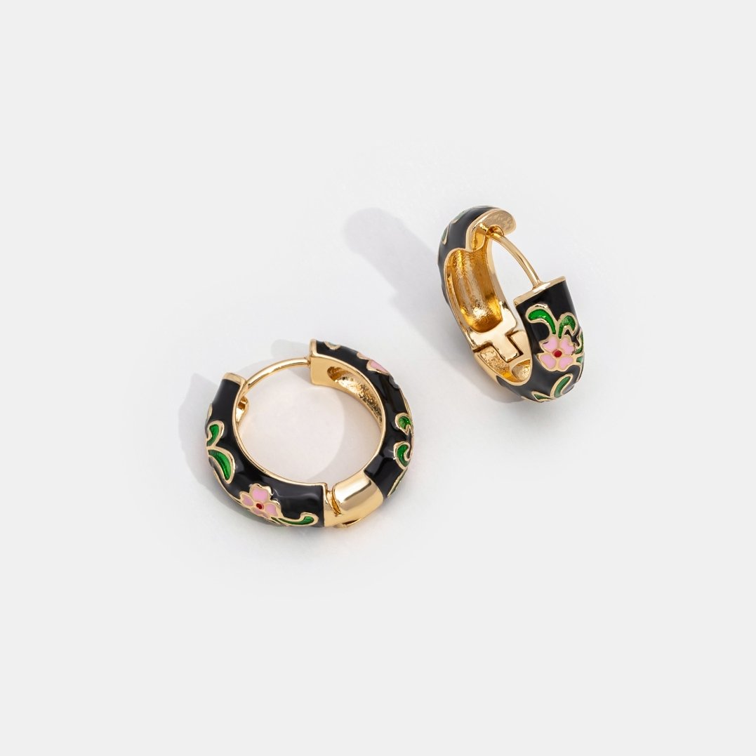 Gold Hoop Flower Earrings