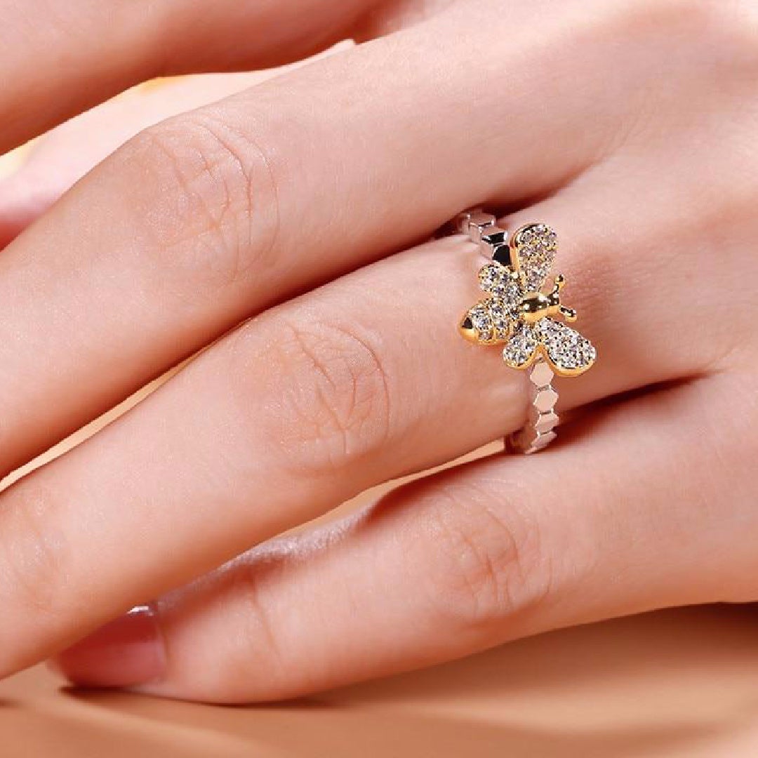 Golden Bee & Honeycomb Ring