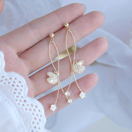 Golden Butterfly Drop Earrings