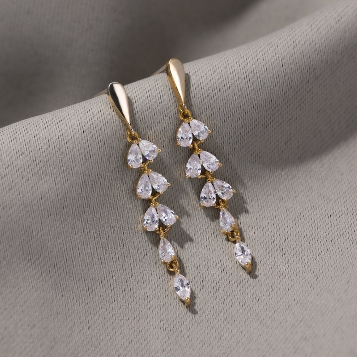 Golden Crystal Leaf Vine Earrings