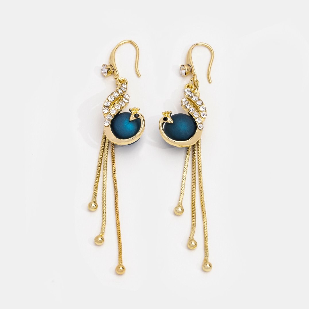 Golden Peacock Drop Earrings