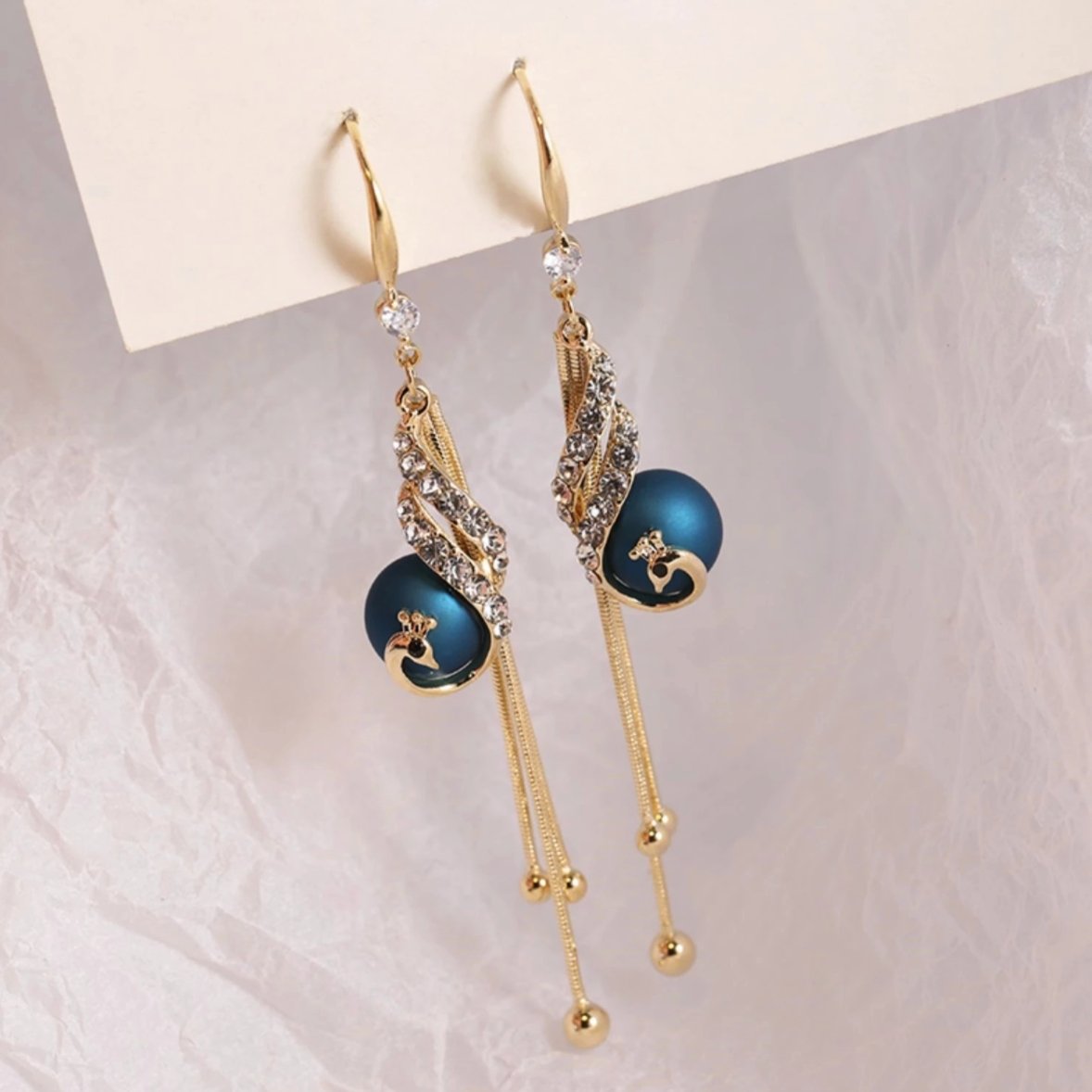 Golden Peacock Drop Earrings