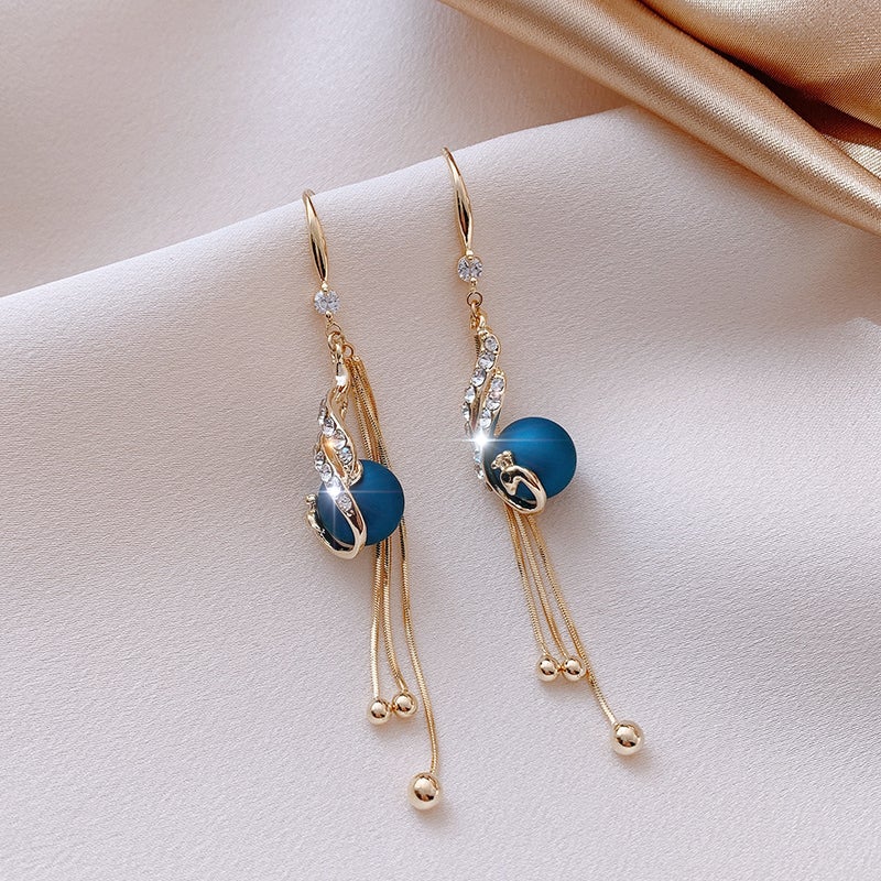 Boucles d'Oreilles Pendantes Paon Doré