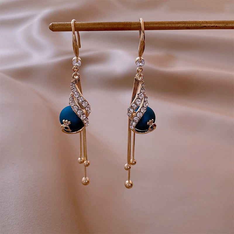 Golden Peacock Drop Earrings