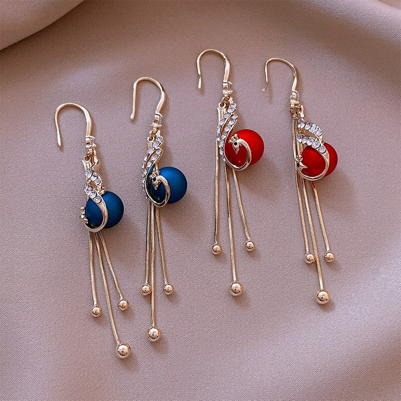 Boucles d'Oreilles Pendantes Paon Doré