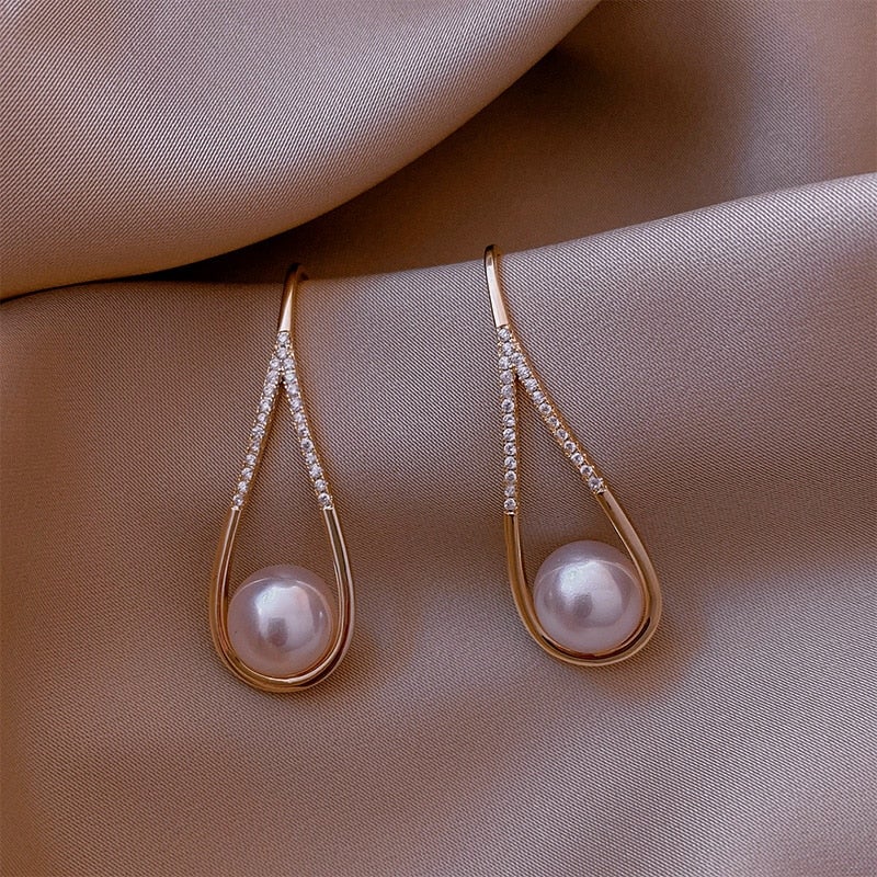 Golden Pearl Drop Earrings