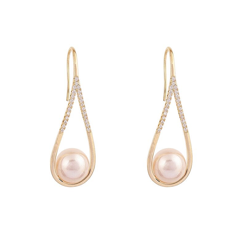 Golden Pearl Drop Earrings