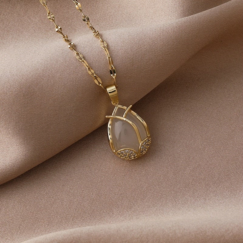 Collier Cristal Tulipe Dorée