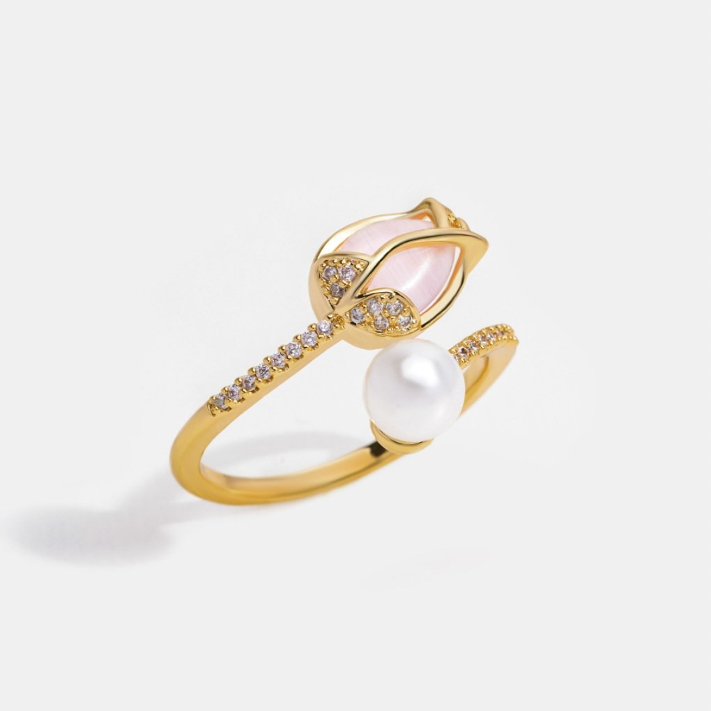 Bague Opale Rose Tulipe Dorée