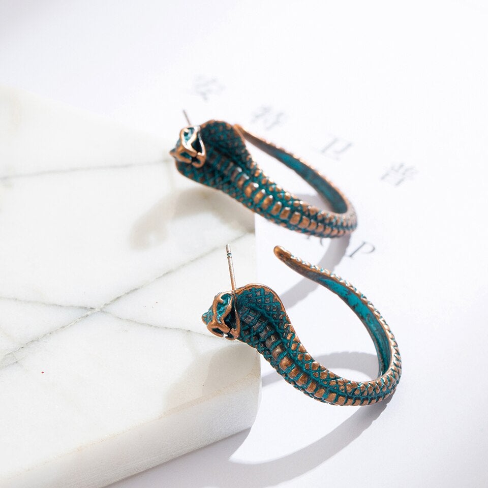 Green Cobra Snake Earrings