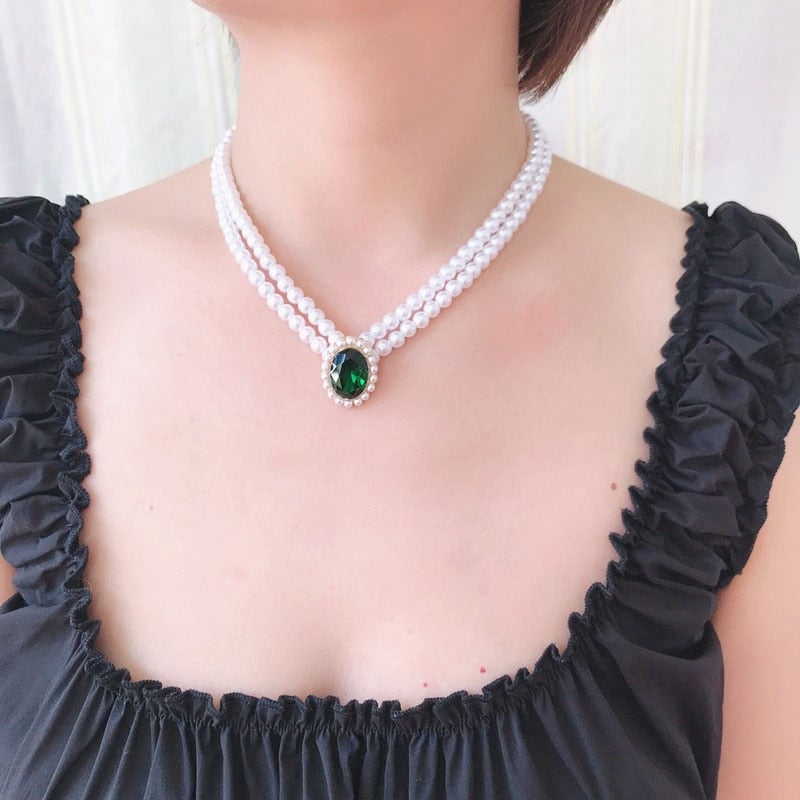 Green Crystal Pearl Necklace