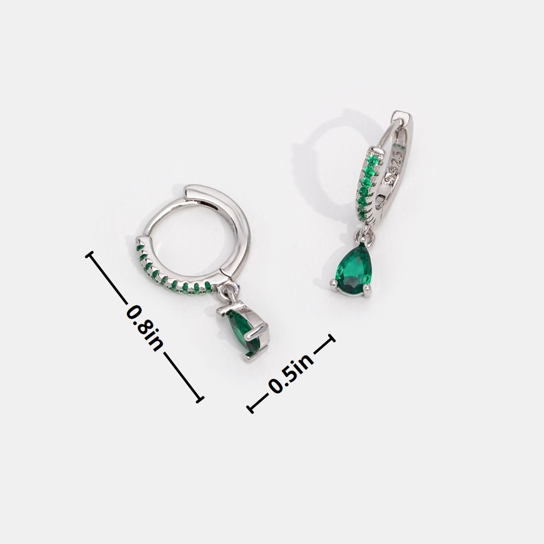 Green Crystal Silver Hoop Earrings