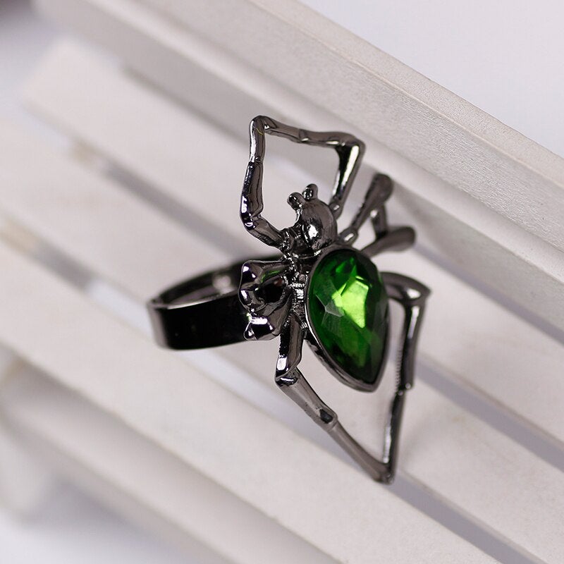 Green Crystal Spider Ring