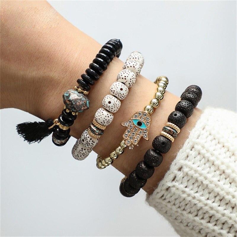 Hamsa Hand Tassel Bracelet Set