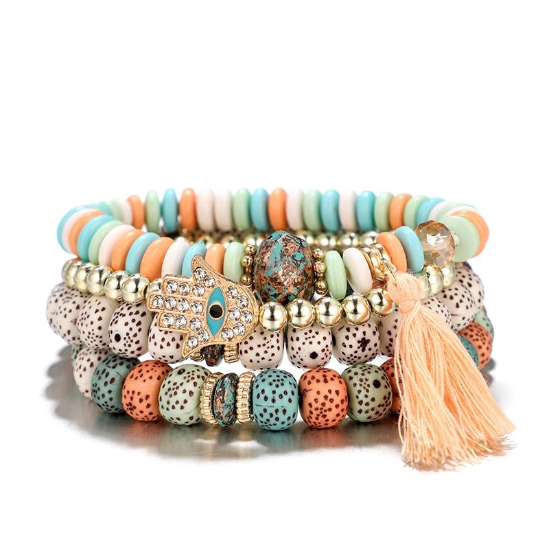 Hamsa Hand Tassel Bracelet Set