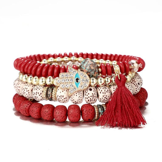 Hamsa Hand Tassel Bracelet Set