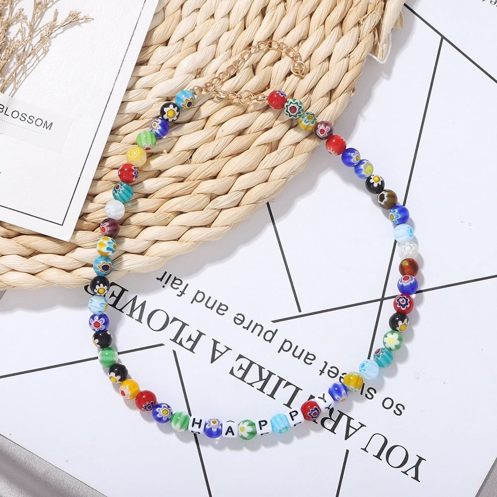 ‘Happy’ Flower Beads Necklace