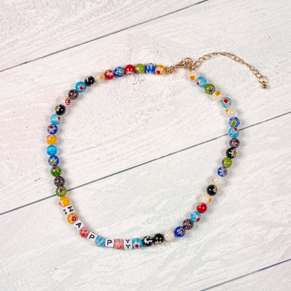 ‘Happy’ Flower Beads Necklace