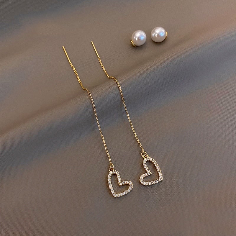 Heart & Pearl Drop Earrings