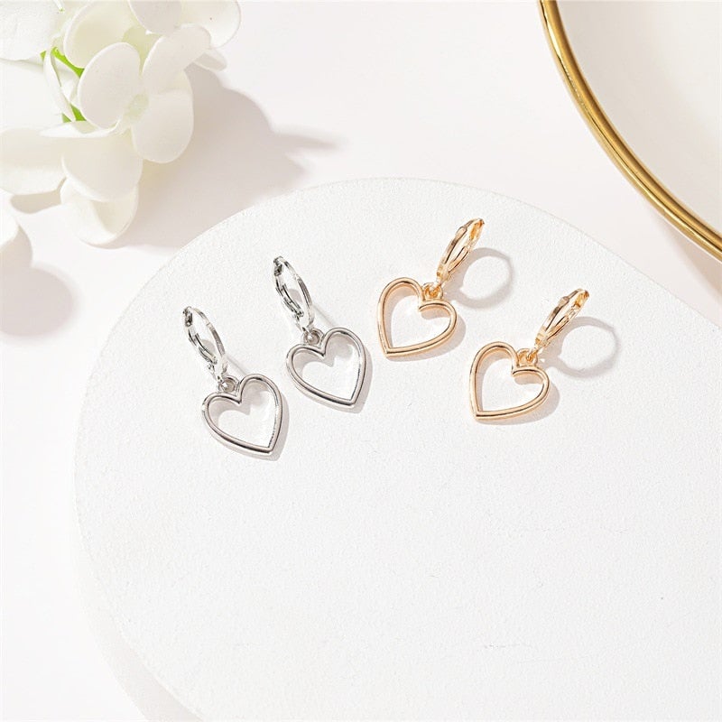 Boucles d'Oreilles Pendantes Coeur Creux