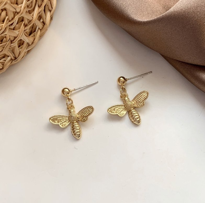 Boucles d'Oreilles Dorées Abeille