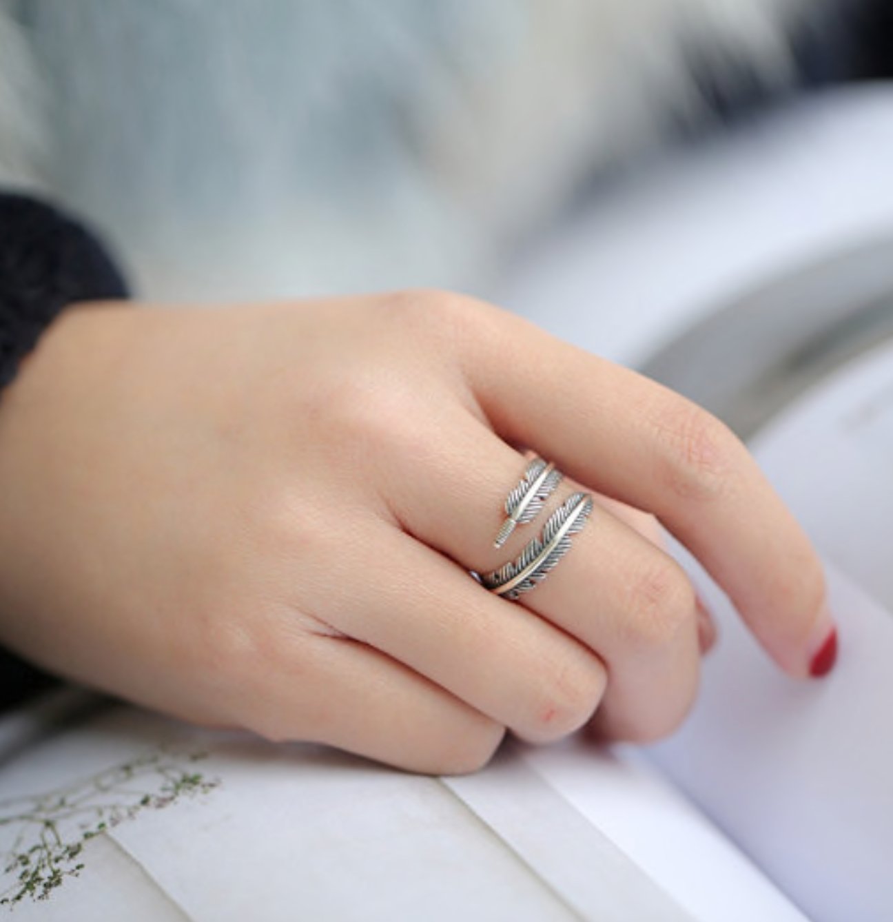 Hope Silver Feather Ring