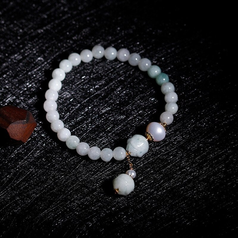 Jade & Freshwater Pearl Lotus Bracelet