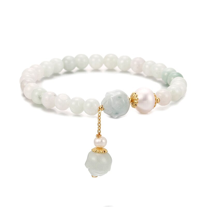 Jade & Freshwater Pearl Lotus Bracelet