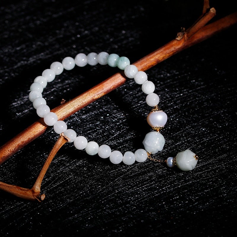 Jade & Freshwater Pearl Lotus Bracelet