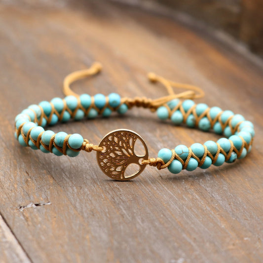 Jasper Stone Tree of Life Turquoise Bracelet