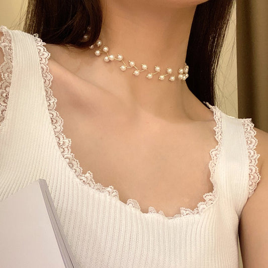 Lace Pearl Choker Necklace