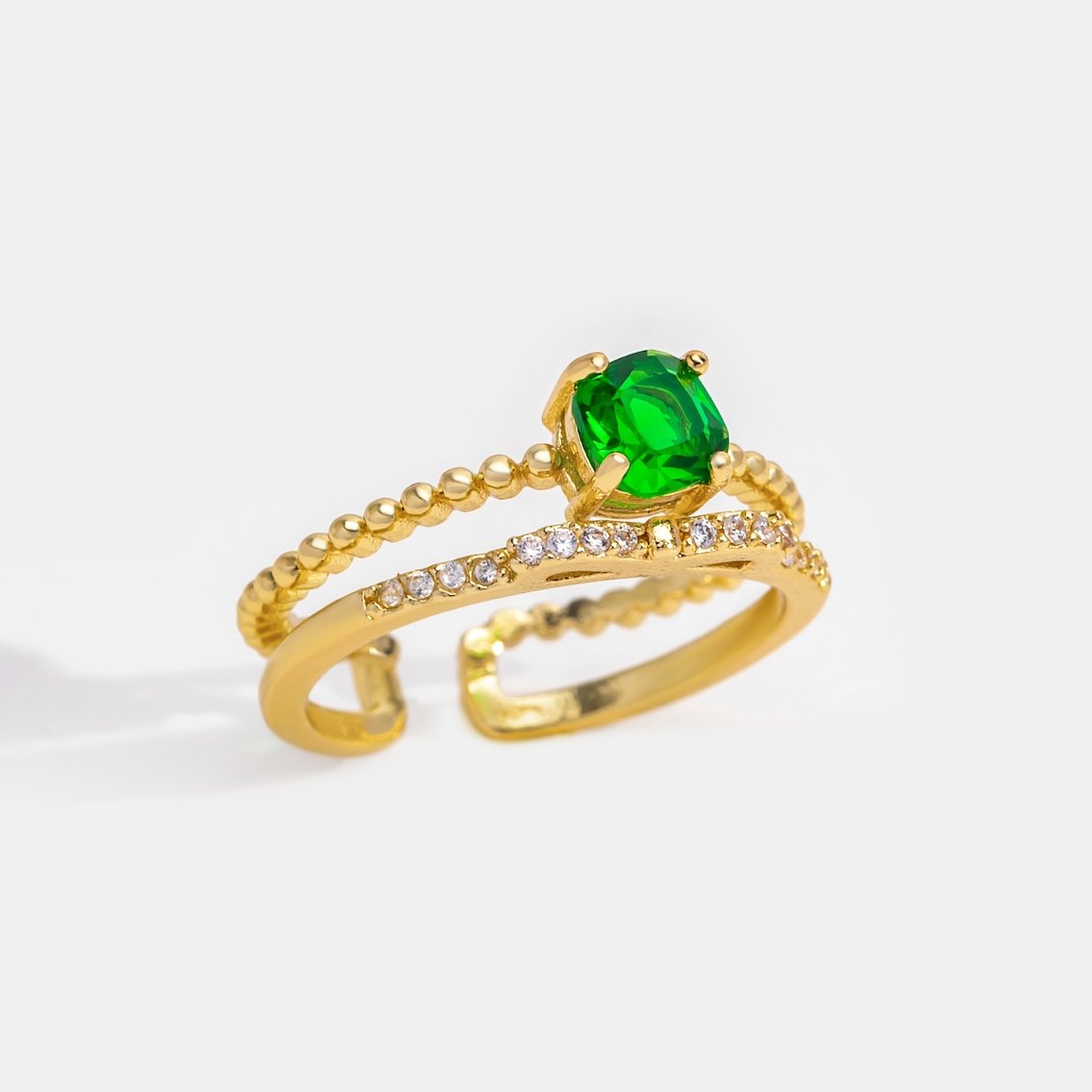 Layered Crystal Emerald Ring