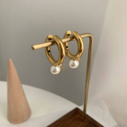 Louise Pearl Huggie Hoop Earrings