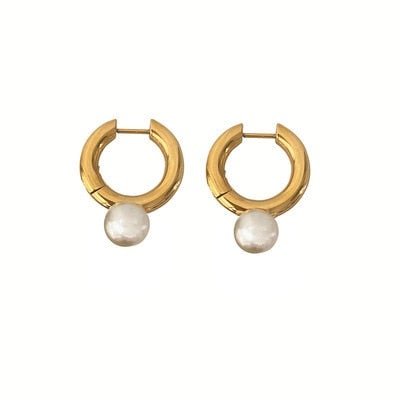 Louise Pearl Huggie Hoop Earrings