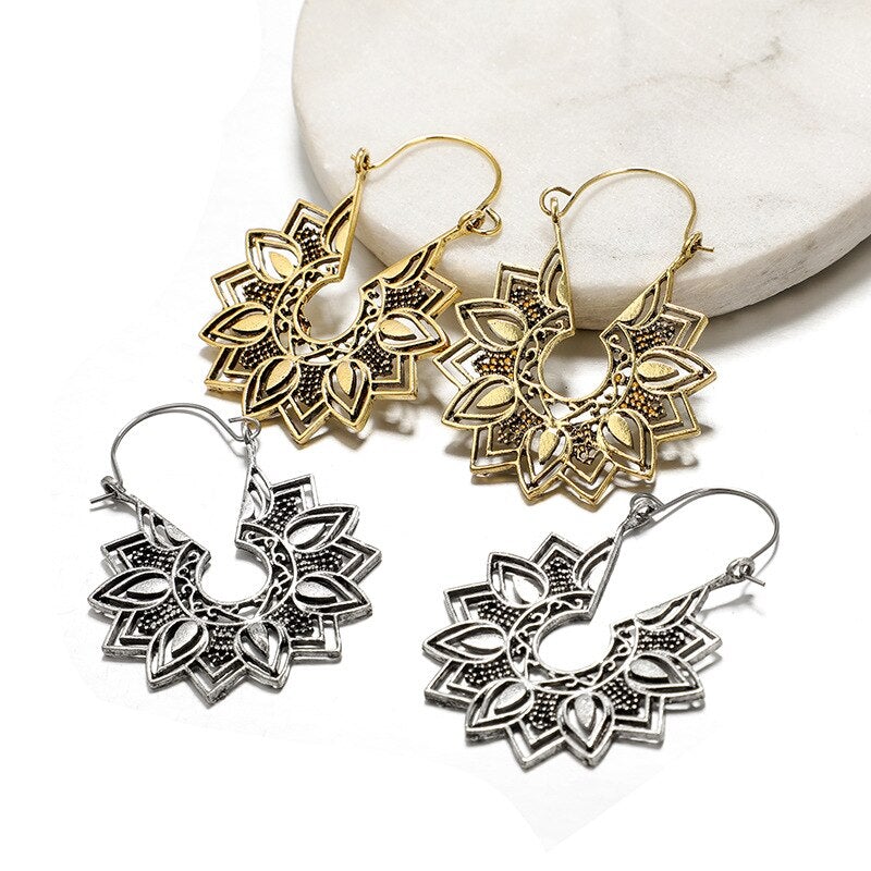 Boucles d'Oreilles Pendantes Fleur Mandala