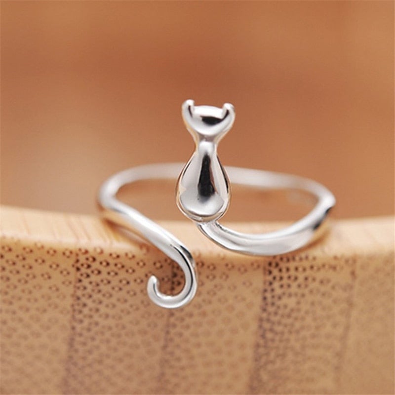 Bague en argent chat de minuit