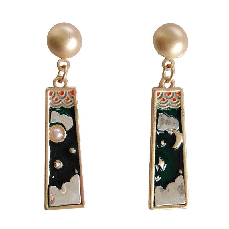 Boucles d'Oreilles Pendantes Lune &amp; Nuage