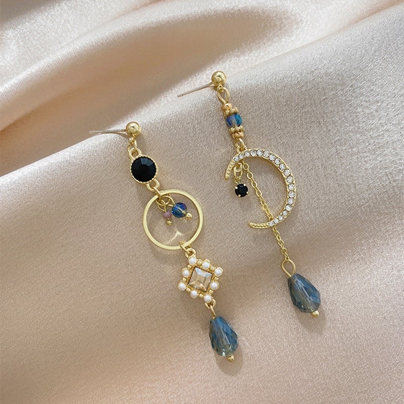 Moon & Crystal Drop Earrings