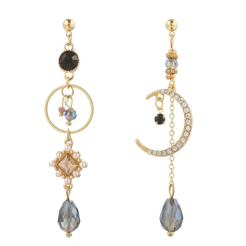 Moon & Crystal Drop Earrings