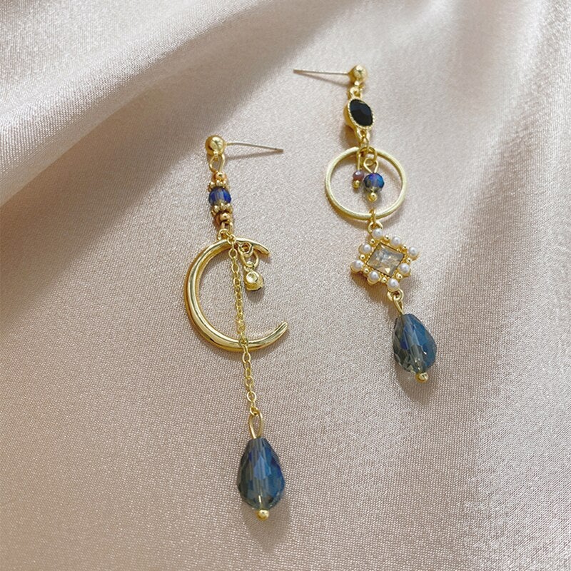 Moon & Crystal Drop Earrings