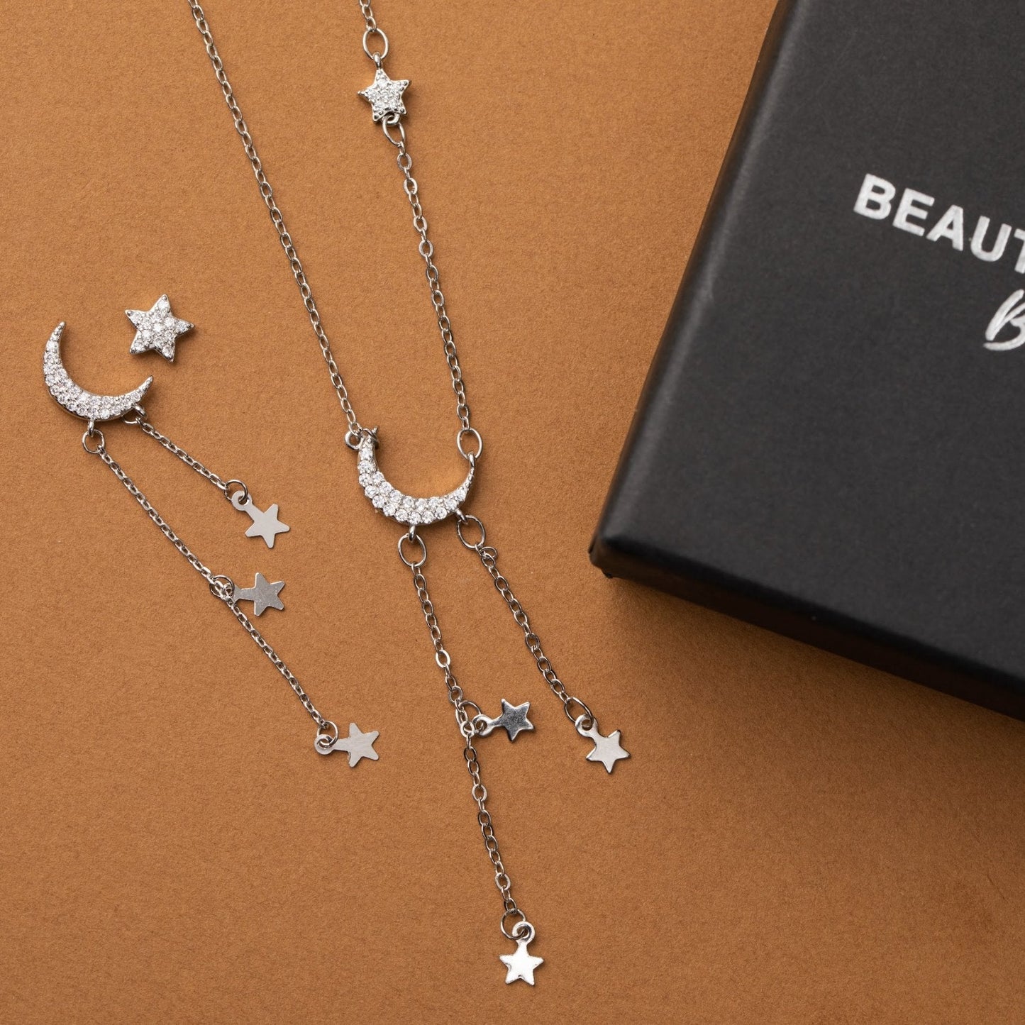 Moon & Star Necklace & Earrings Set